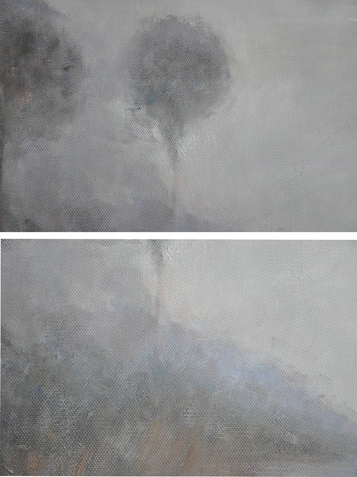 Handmade Large Painting,Horizontal Abstract Landscape Oil Painting On Canvas,Huge Abstract Canvas Art,Grey,White,Blue.etc